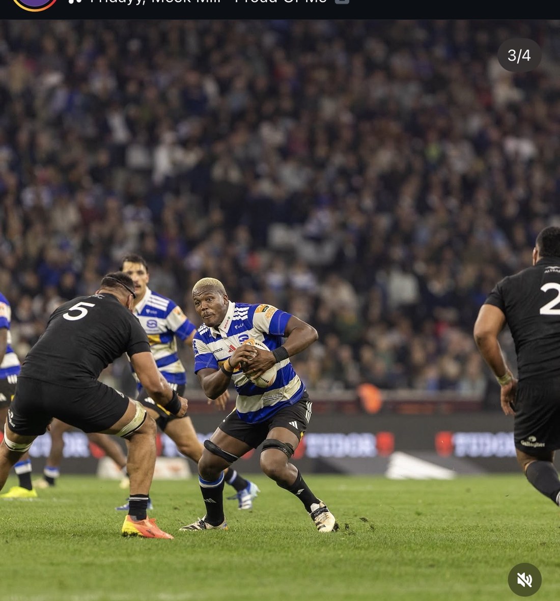 Full flight in Western Province hoops against the All Blacks — the fastest forward in the land.